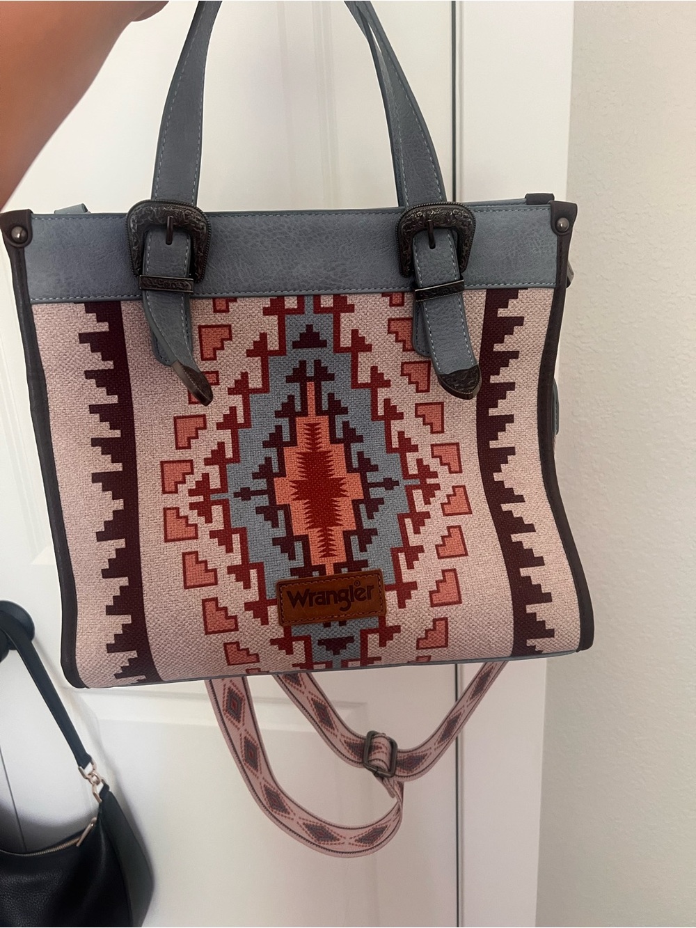 Wrangler Aztec Crossbody Tote in Pink, Blue and Rust
